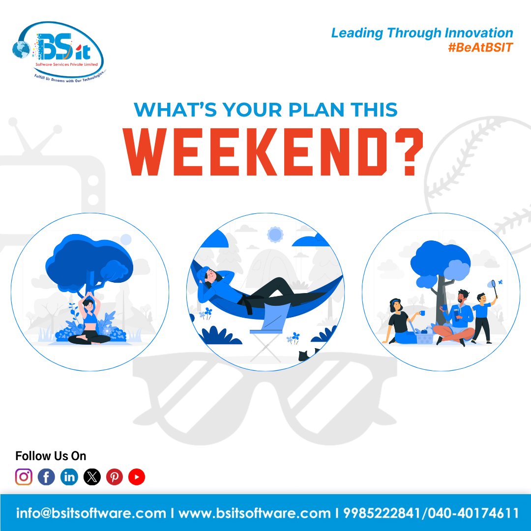 Weekend Vibes Loading... ⏳ What's your plan this weekend?  

#bhanuchandargarigela #sharadanenavath #bsitsoftware #bsit #WeekendPlans #ChillTime #AdventureAwaits #FridayVibes #FridayFunday #WeekendGoals #HappyWeekend #Webdevelopment #Appdevelopment #FridayTech #InnovationHub