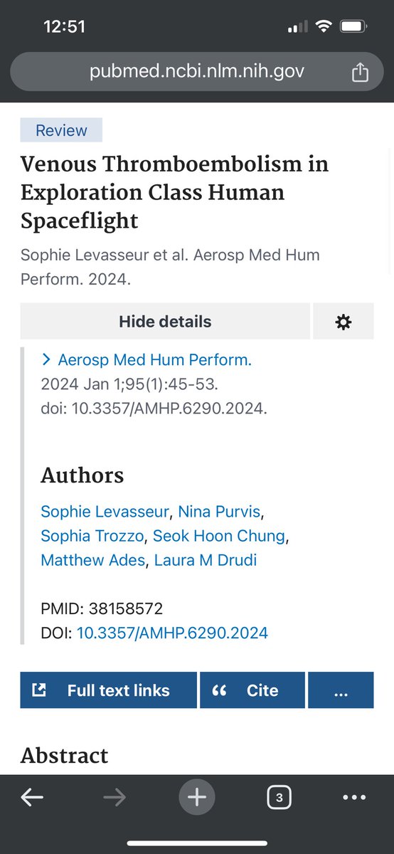 V proud to be first co-author (also known as et al 😉) on a review of blood clots during spaceflight and extrapolation to exploration class missions (getting to publish with a space surgery hero Dr Drudi is 🤩🤩🤩) 🚀🩸👩‍🚀