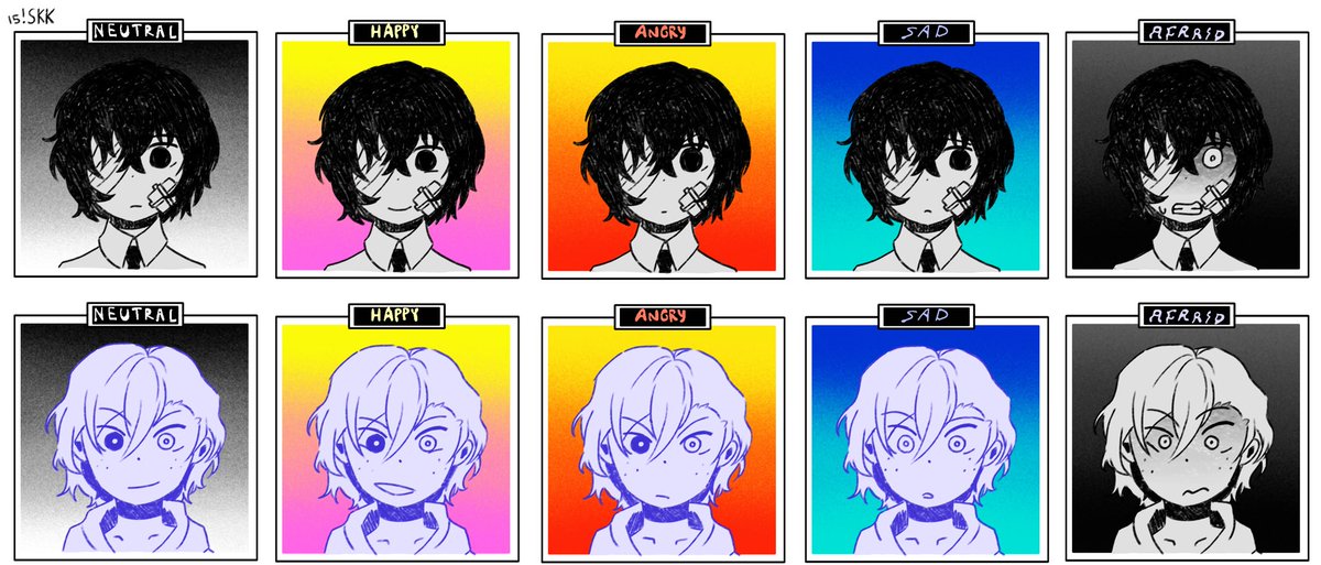 Hehe 15 SKK as (some) Omori emotions sprites (⌒▽⌒)

#ssk #soukoku #bsd