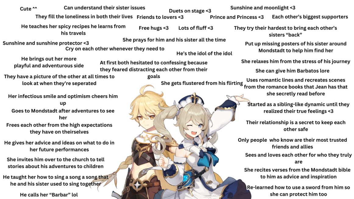 Aebsandwich's tweet photo. Aether x Barbara headcannons part 2, enough said. ^^ Part 1 is also here if you didn't see it (Credits to where I found the untied hair edits in the replies) #Genshin #GenshinImpact #Aebara #Barbaether #Ship https://t.co/VlLtNWfMoD