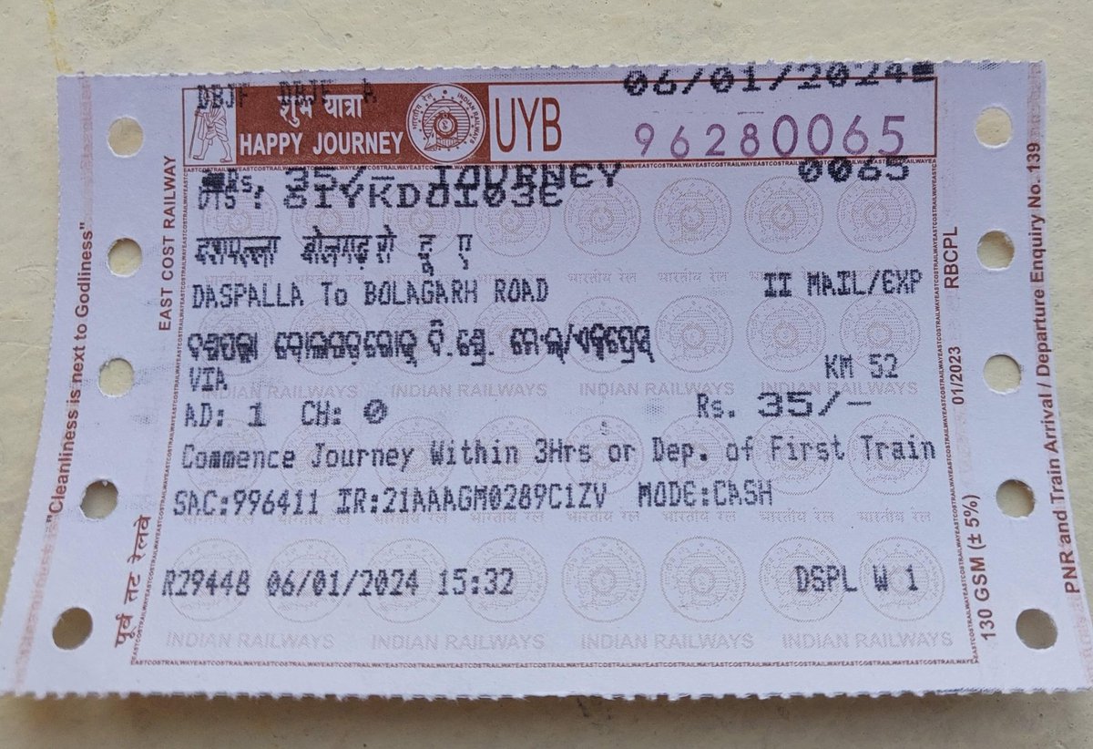 OdishaRail's tweet photo. Ticket issued from Daspalla railway station ( #DSPL )today.
#Daspalla #firstday #train #ticket
@EastCoastRail @DRMKhurdaRoad https://t.co/4y56UpQtIs