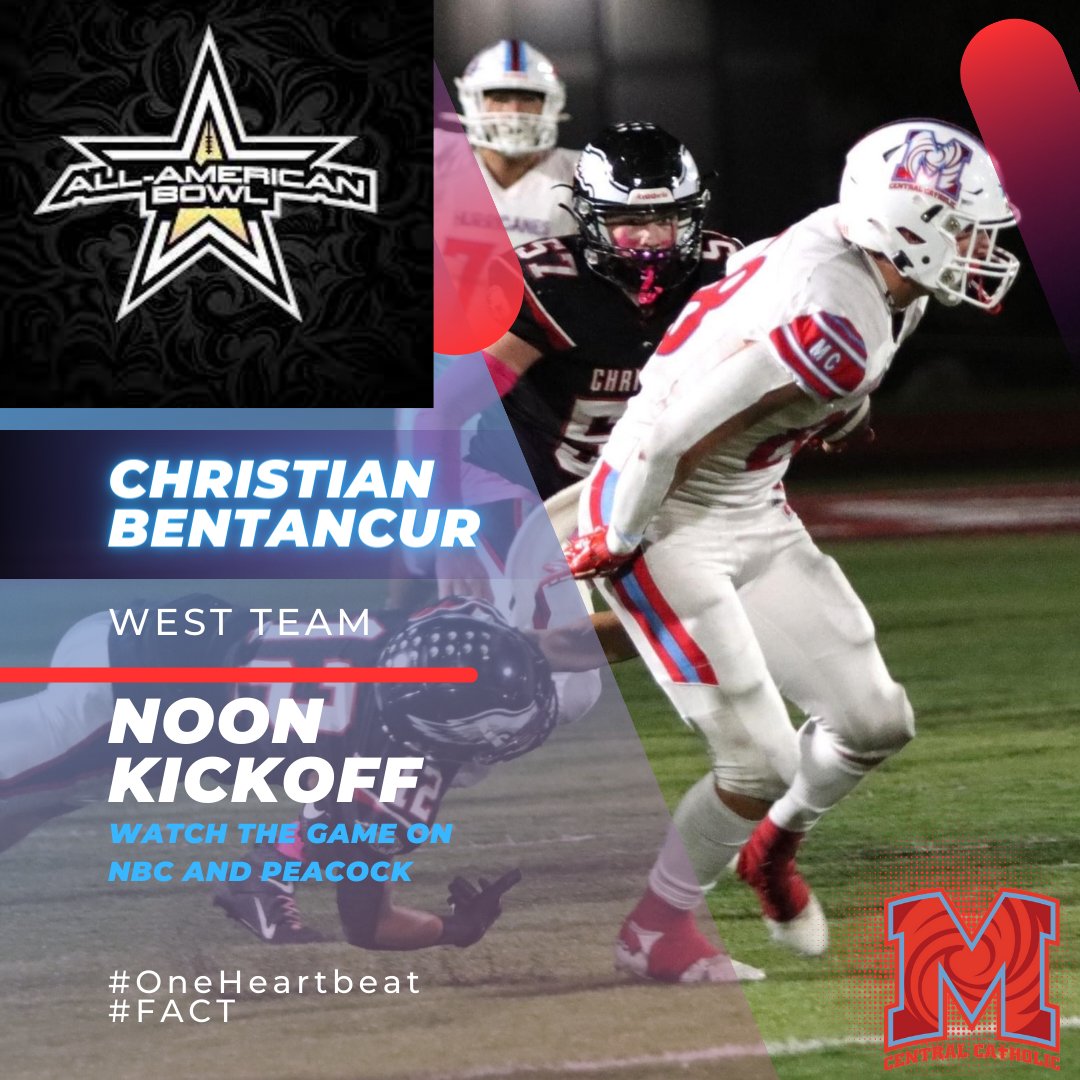 MarianCentralFB's tweet photo. Gameday in San Antonio for @cbentancur18! Christian will be competing in today's @AABonNBC. Kickoff is noon central time and you can watch on NBC and Peacock. Tune in and support our guy! #OneHeartbeat #FACT https://t.co/aINlYTcNf0
