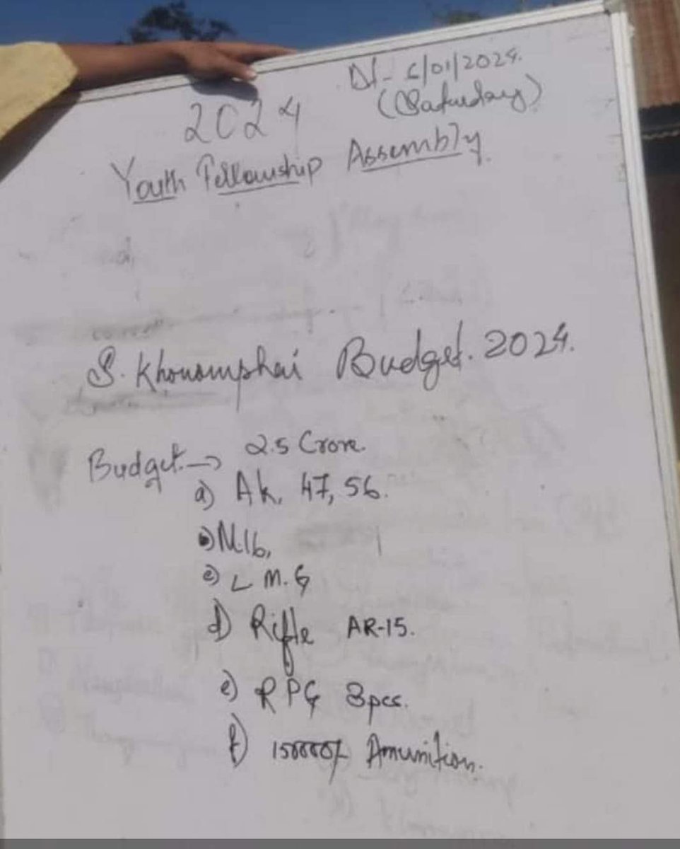 WhatsApp leaked photo shows 2024 #kukizonarcoterrorist Arms &amp; ammunition budget. Showing clear sign of continuous #KukiAtrocities &amp; genocide of indigenous #meitei people of India. #savemeitei #savemanipur #ILLEGALimmigrants <a href="/AmitShah/">Amit Shah</a> ji please look into this &amp; seal the border 🙏