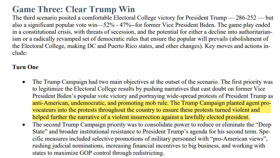 During summer 2020, NeverTrump forces including John Podesta, Donna Brazile, and Bill Kristol led 'war games' under the 'Transition Integrity Project' that discussed Trump's potential use of Insurrection Act to stay in power. Almost like they were practicing something...…