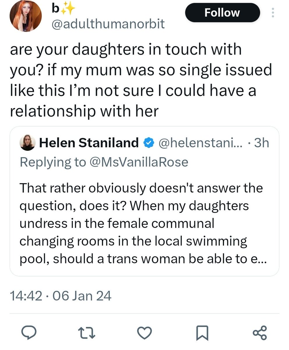 It's an incredibly controlling statement, I think - that if your mother publicly has a political position at odds with your own that you'll cut off your relationship with her. Mothers aren't allowed their own lives in this scenario; they just need to be quiet and sacrificial.