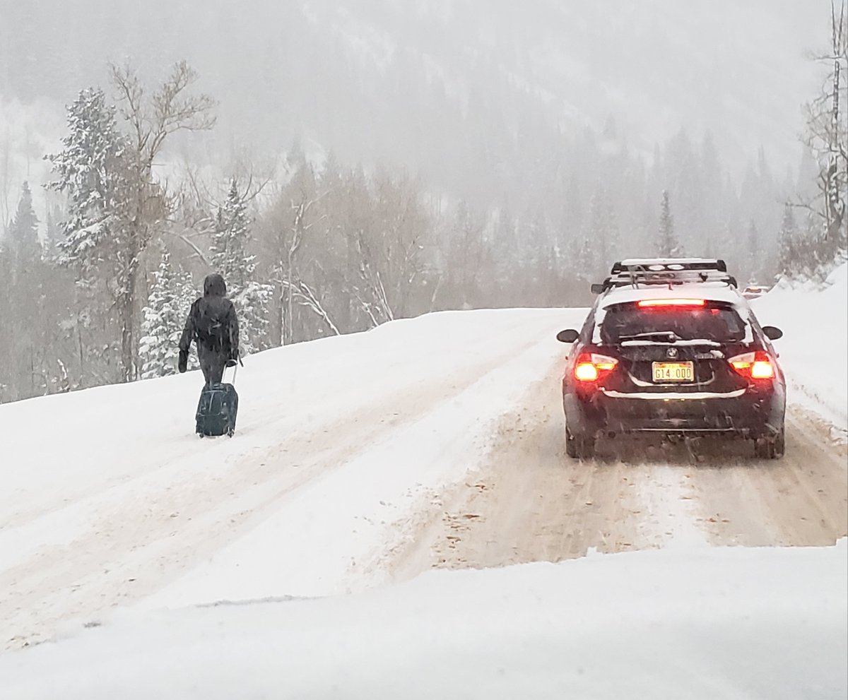While I don't recommend doing this, I'll concede that this person was the fastest thing moving down the canyon last night.  With snow packed roads, traffic jams can start forming as early as 3pm and last hours.  Early departures might be worthwhile today.