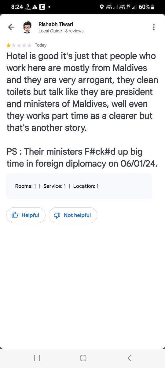 rishabh_memes's tweet photo. Hey Indians why just stop our country from going to Maldives? 
Do the needful in reviews of every resort/hotel and warn others also ! https://t.co/01GVvhwHUZ