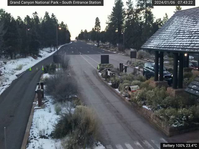 Good morning from Grand Canyon National Park on Saturday, Jan. 6, 2024. S. Rim roads, including Desert View Dr. (SR 64) are open. Roads remain icy, so travel slowly. Park trails are snowpacked and icy. Foot traction and hiking poles are recommended. go.nps.gov/06 13600