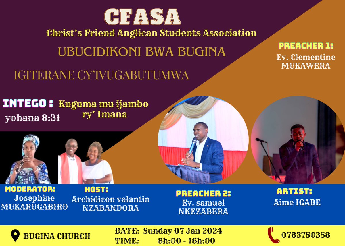 EarButare250's tweet photo. Ni umuryango w'abanyeshuri b'angilikani b'inshuti za Yesu #CFASA! Uyu muryango ukaba ari umwihariko wa Diyoseze ya Butare mu Itorero #Anglican ry'u Rwanda.
Igiterane kizaba kiri kubera mu bucidikoni bwa #Bugina mu karere ka @NyanzaDistrict
Turi kumwe na #UbubyutseRealTv -Youtube https://t.co/zhuenf9abO