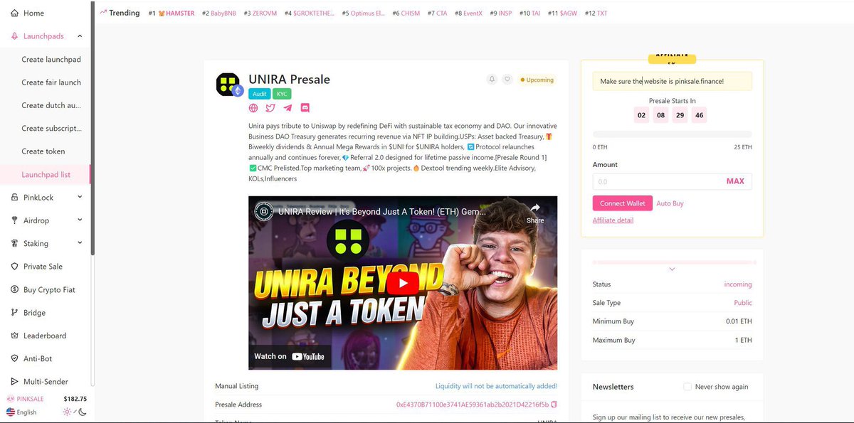 Check out @UniraDAO #presale on #pinksale this coming Monday January 8 at 15:00 UTC 

Hard Cap: 25 ETH 

Pre-listed on <a href="/CoinMarketCap/">CoinMarketCap</a> and protocol is already live! 

pinksale.finance/launchpad/0xE4…

#DAO #UniraDAO #ETH #BTC #crypto #ALPHA