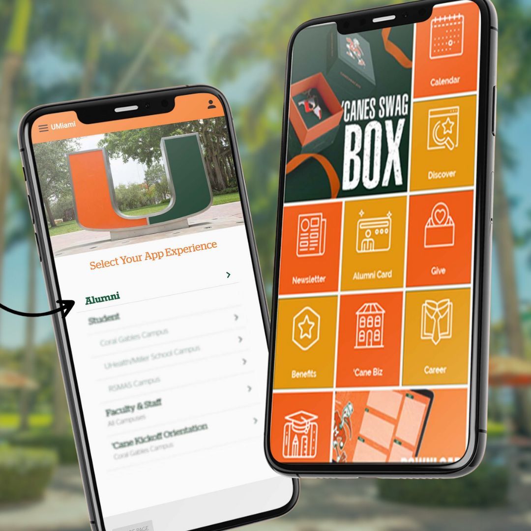 umlacanes's tweet photo. New year, new U Miami alumni app for alumni! Download the updated mobile app today to stay connected with our alma mater on the go. ➡️ https://t.co/53B4lOYCTI https://t.co/UE72R3m4Xl