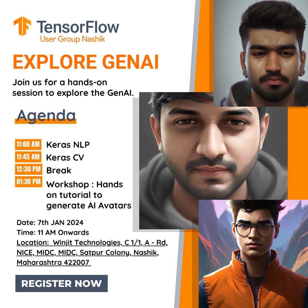ml_nashik's tweet photo. Join us tomorrow for the Explore GenAi in-person event.
We will be covering Keras NLP, Keras CV, and a hands-on workshop on generating AI avatars.

#tfugnashik #tfug #keras #genai #ml https://t.co/5sEbUNZiK8