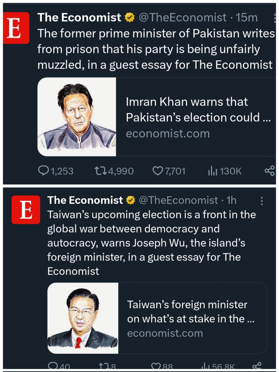 Hanii_tales's tweet photo. The Economist other posts don't even get 10 reweets in an hour &amp; the moment they post about Imran Khan, they receive 5000 shares in less than 15 minutes. 

The power, The Fame, The Popularity is unprecedented! 

Imran Khan the priceless man! https://t.co/G7dOrFkkz4