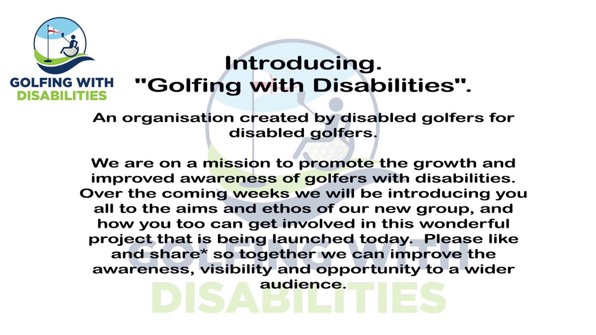 A little bit of info about what we are all about

Remember to keep liking our posts and sharing them, keep following us on all our social media platforms.

Website is coming in due course stay tuned

#GolfingWD #DisabledGolf #DisabledGolfers #MyAbilityIsStrongerThanMyDisability