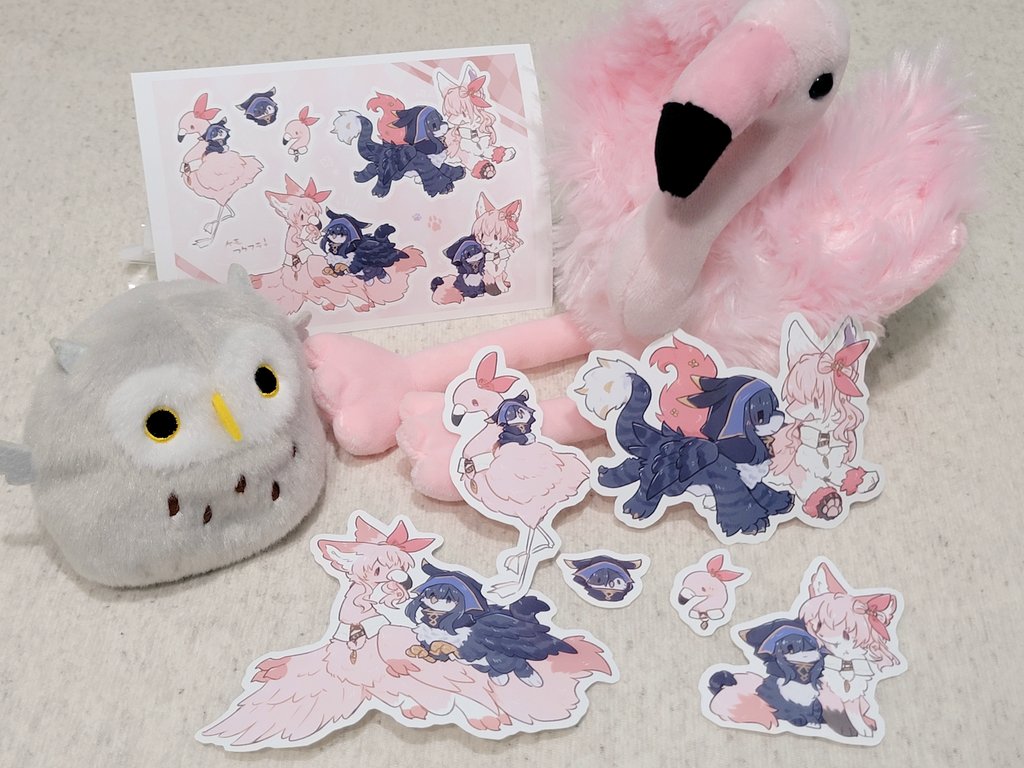 今開催中のフクフラwebオンリーでこちらのケモ🦉🦩イラストをネップリ登録してますのでよろしければ〜！✨