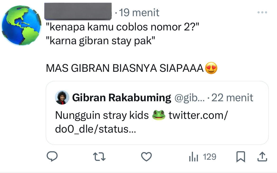 now THIS IS the PERFECT EXAMPLE of “nunggangin kpopers”😁 besok gibran tinggal ngetweet “suka banget sama twice” and then boom! voila! u got the votes from that fandom😍

and this is the reason why di korsel HARAM hukumnya tokoh politik utk ngebawa idol as sarana kampanye
