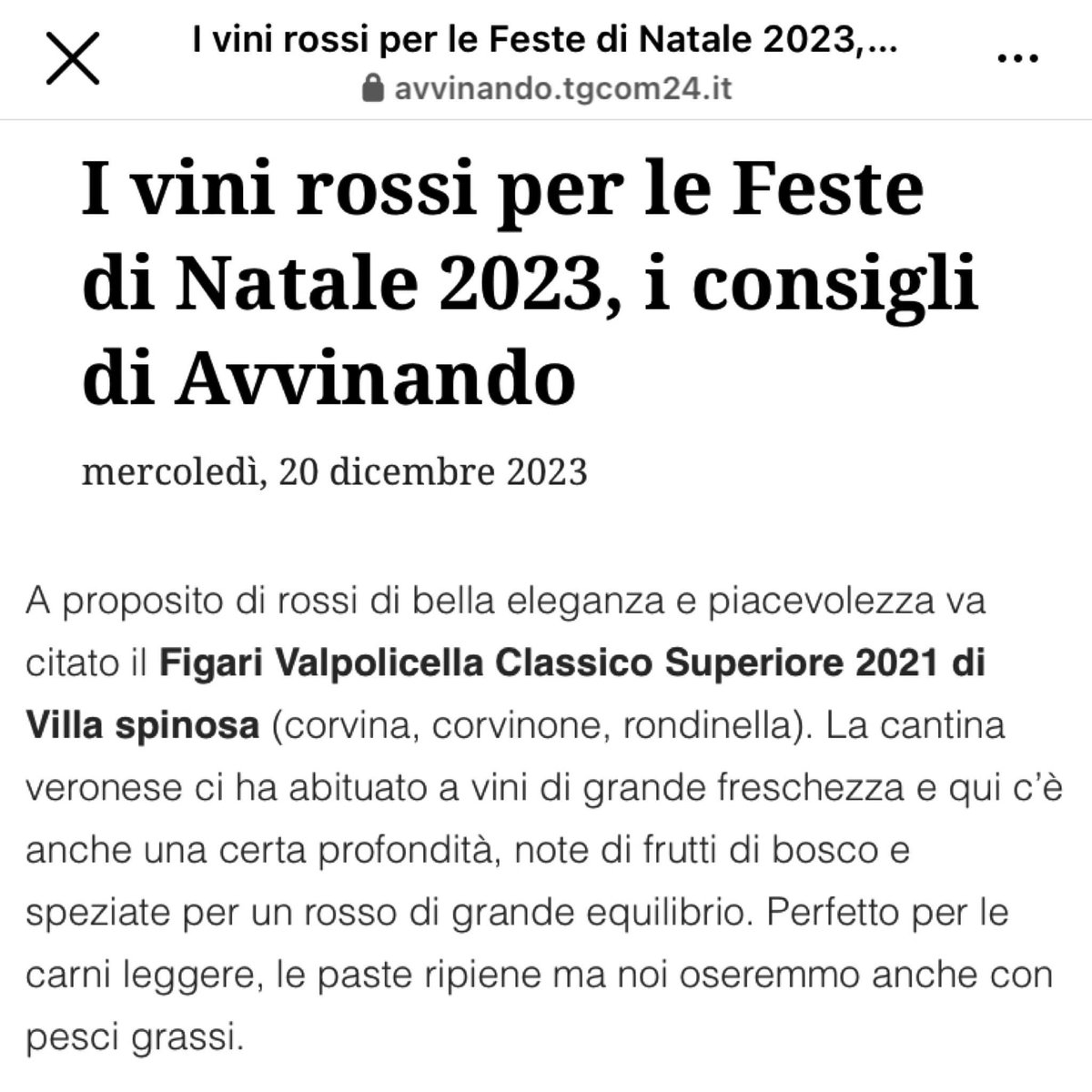 🎄🍷 Deciso il vino per queste feste? 

La rubrica #Avvinando <a href="/MediasetTgcom24/">Tgcom24</a> consiglia per i pranzi e le cene delle feste FIGARI, VALPOLICELLA CLASSICO SUPERIORE DOCG 2021 <a href="/VILLASPINOSA/">Villa Spinosa</a> 

Vi aspettiamo in wineshop🍷

#villaspinosa #valpolicella #mediaset #natale #vino #wine