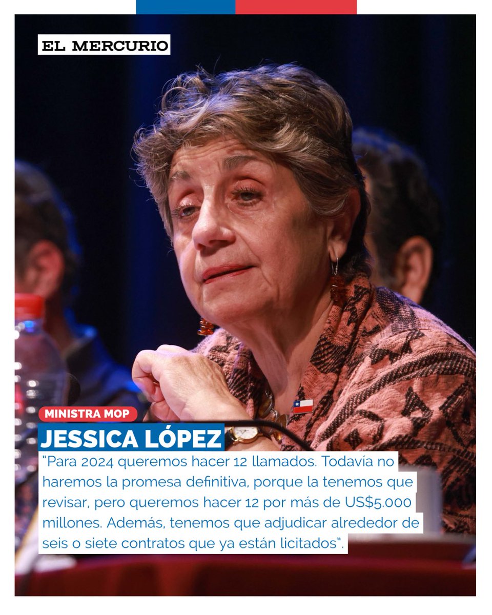 📰 #MOPenMedios | La ministra de Obras Públicas, <a href="/jlopezsaffie/">Jessica López Saffie</a>, conversó con @ElMercurio_cl sobre los principales proyectos del MOP para el año 2024 en conectividad, obras portuarias, servicios sanitarios y los 12 llamados a licitación de concesiones por US$ 5.000 millones.