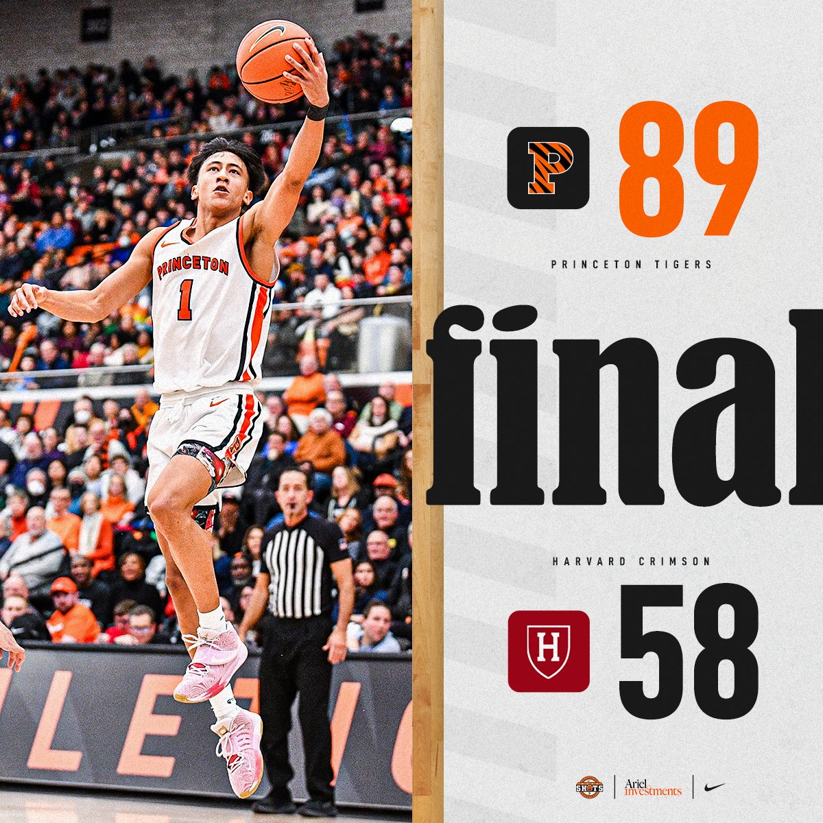 FINAL | Princeton 89, Harvard 58  

Led by a career-high 33 points, 8 rebounds, 7 assists and two steals from <a href="/xaivianlee/">xaivian</a>, the Tigers open Ivy play with a 31-point victory over the Crimson!  

#MakeShots 🐯🏀