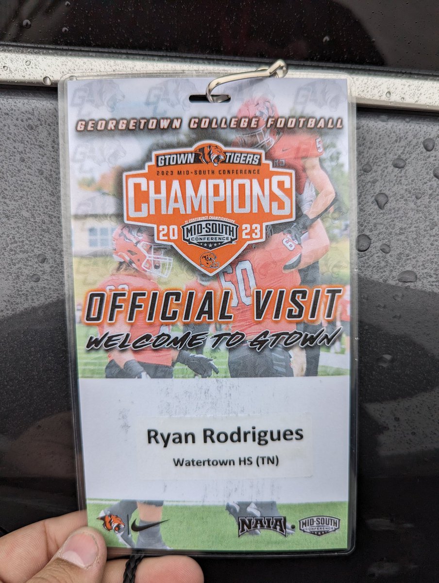 Had a great official visit to <a href="/Gtown_Football/">Georgetown College Football</a> thanks <a href="/CoachThrower2/">Michael Thrower</a> 
<a href="/PurpleTigersFB/">WatertownFB official</a>