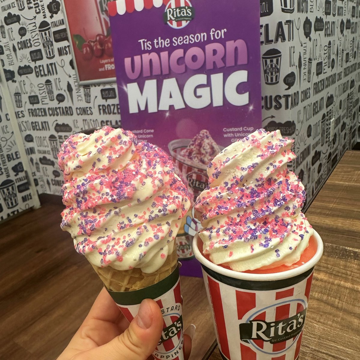 Cone or cup, custard or gelati, our new unicorn glitter goes with EVERYTHING 🦄✨
.
.
.
#RitasItalianIce #RitasIce #italianice #waterice #custard #wafflecone #icecream #unicorn #glitter #dessert #love #yummy