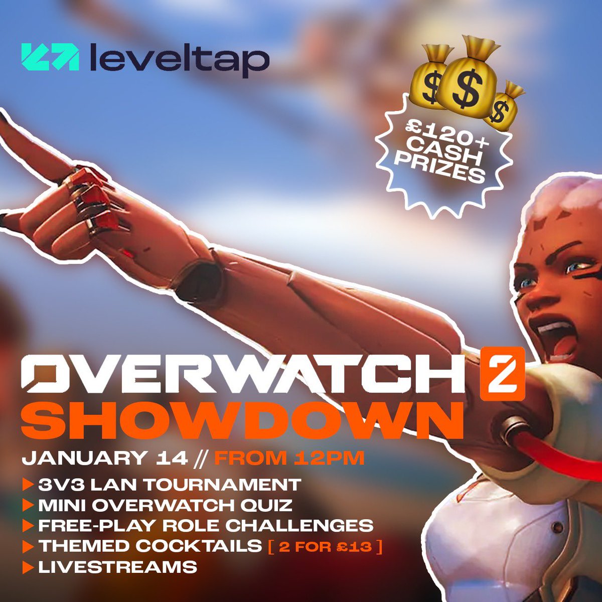 LevelTapLPL's tweet image. Overwatch 2 Showdown 🟠

Sunday 14th Jan 📅

It’s our first Sunday Showdown of the year and we’re kicking it off with Overwatch 2

It’s free to enter and there’s cash prizes to be won all day!

For more information and to sign up visit leveltap.co.uk/event/overwatc…