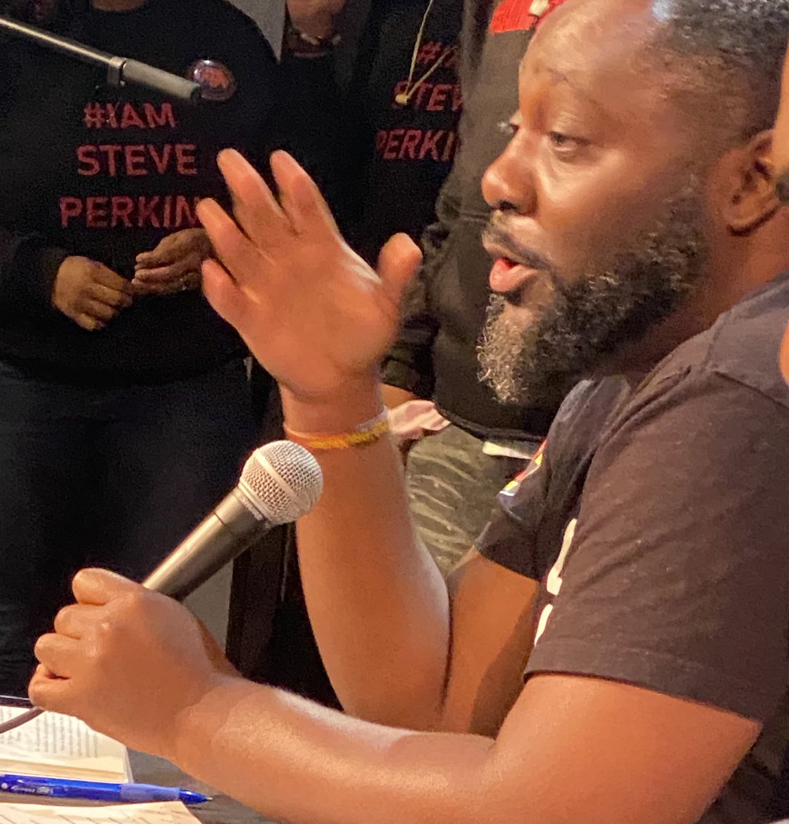 blmgrassroots's tweet image. “No good cops in a racist system!” -Eric Hall of #BlackLivesMatter Birmingham
on panel for #StevePerkins in Decatur, AL