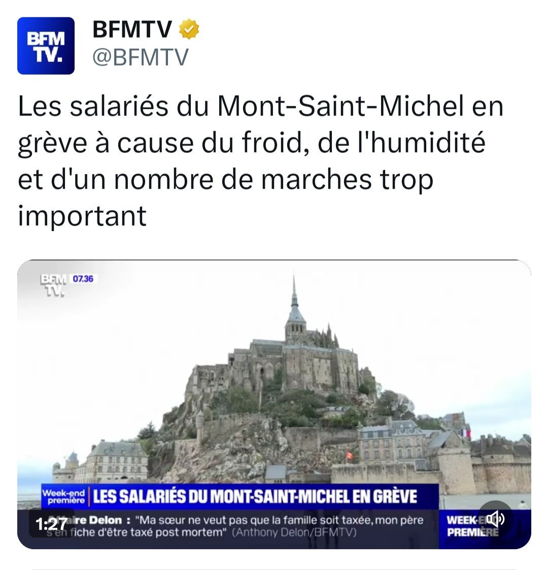 GrandserreSylv1's tweet photo. Jeu des 7 erreurs. 
À gauche, les revendications des
agents de l'abbaye du Mont-Saint-Michel qui ont décidé de se mettre en grève.
À droite, ce qu'en fait BFMTV... https://t.co/dVRTKJx4Er