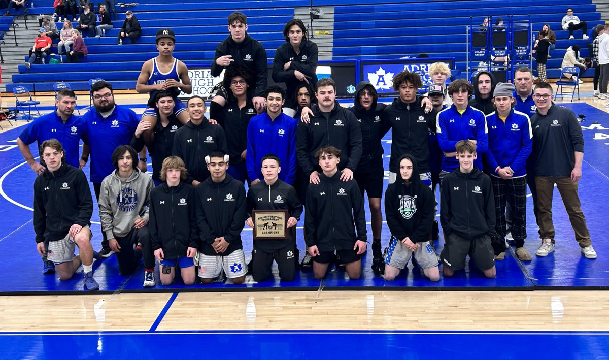 maples_adrian's tweet photo. With 76-6 victory over Hanover Horton in round 5 the Maple finish the day 5-0 and are the 2024 Maple Duals Tournament Champions! #GoMaples @wlen1039 @965TheCave @lenaweesports https://t.co/r4GWBZuqNR