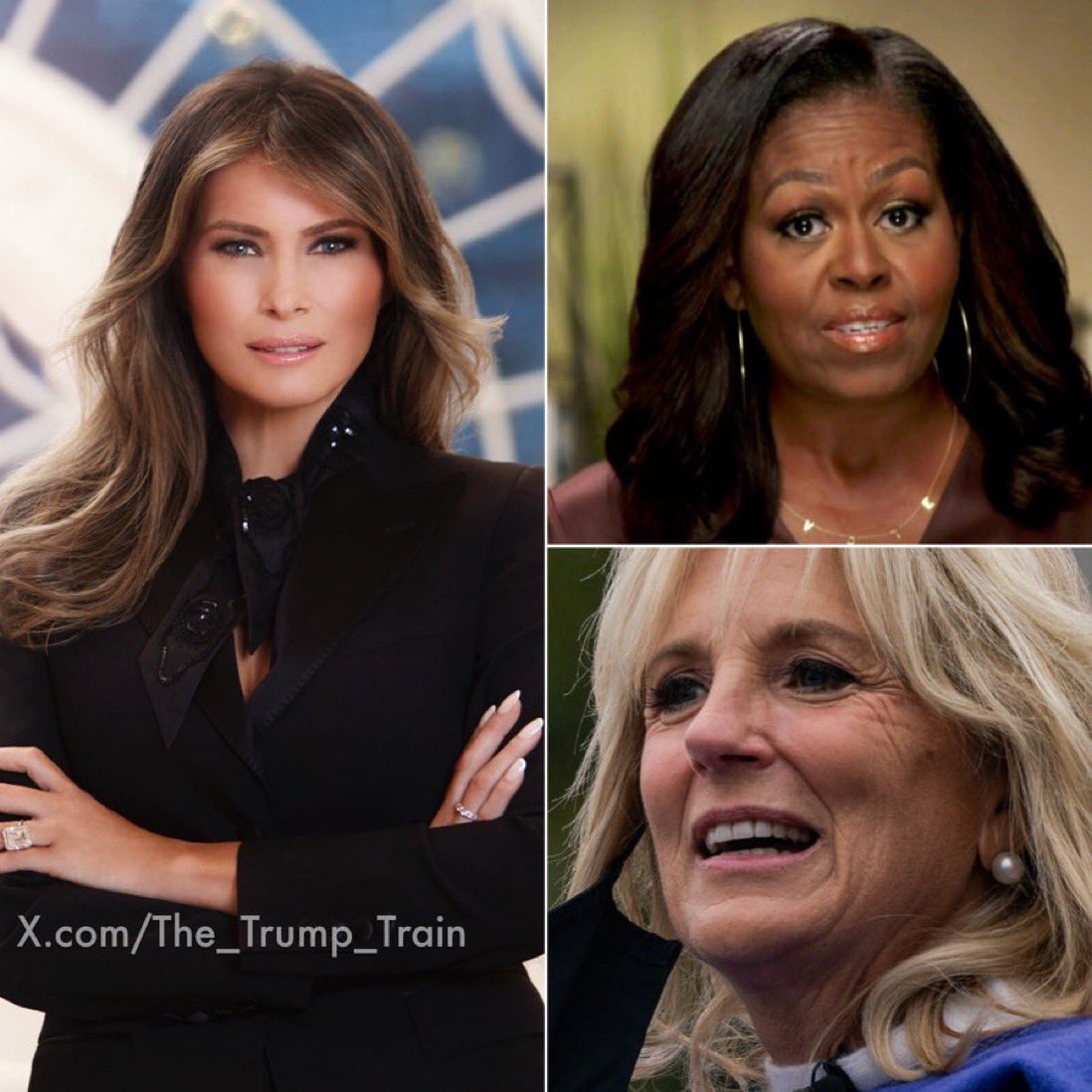 The_Trump_Train's tweet image. Do you agree Melania Trump was a smarter and more beautiful First Lady compared to Michelle Obama and Jill Biden?

YES or NO?