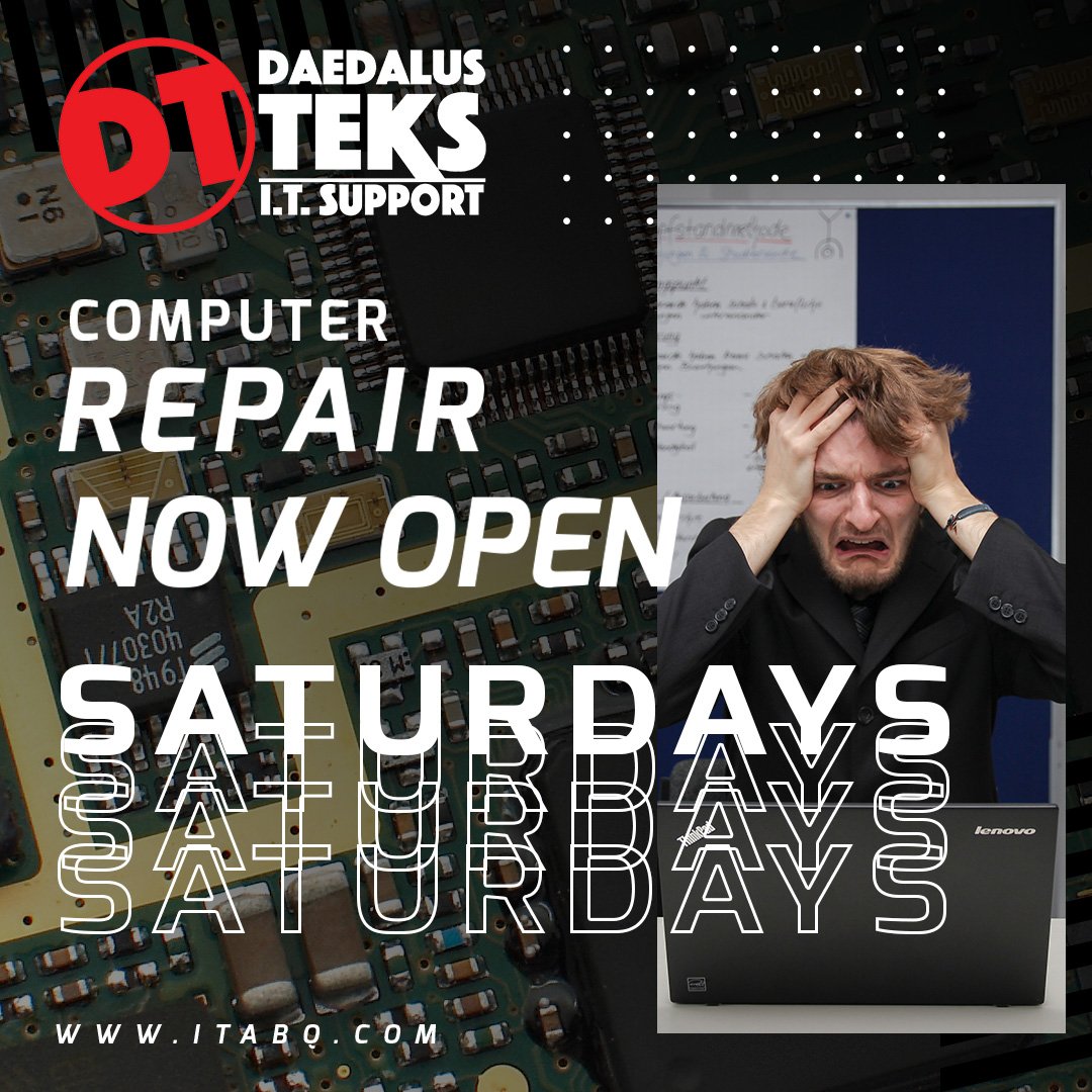 DaedalusTeks's tweet image. 🎉🚀 Exciting Update: Daedalus Teks Now Open on Saturdays! 🛠️💻Hey everyone! We have some fantastic news – Daedalus Teks is now open on Saturdays! We&apos;re making it easier for you to get your tech and web needs sorted, even with a busy weekday schedule
#SaturdayTech #WeekendService