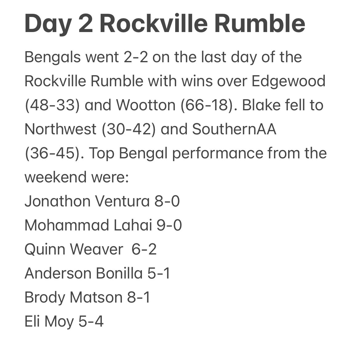 BlakeBengal's tweet photo. Blake Wrestling with a much better showing today at the Rockville Rumble! Thank you to @RHSRamsAD for hosting a great weekend of wrestling. #WeAreBlake #EarnedNotGiven #BlakeWrestling https://t.co/q10a3JITme