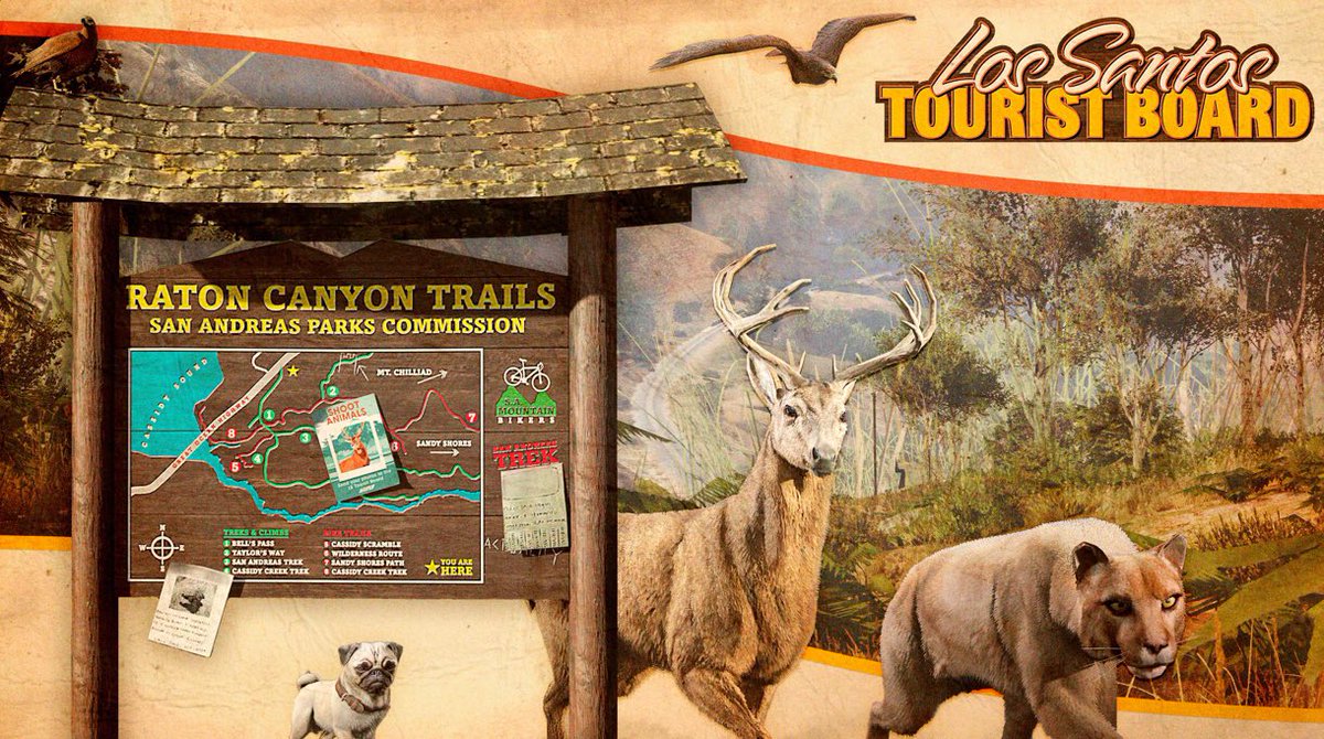 Don’t forget to head over to the LS Tourist Board (or hover over the icon in the pause menu map to send an email) in order to start the Wildlife Photography Challenge in #GTAOnline. Capture a picture of just one animal in the wild will unlock the Declasse Park Ranger for