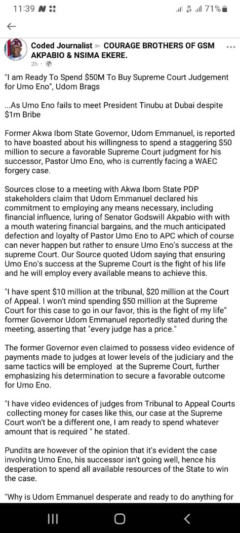 @MrUdomEmmanuel ready to spend $50m USD to buy #SupremeCourt judgement. 

Read 👇

@officialABAT @Senator_Akpabio @femigbaja @STinubu @OfficialAPCNg @GovUmarGanduje @PoliceNG @OfficialDSSNG