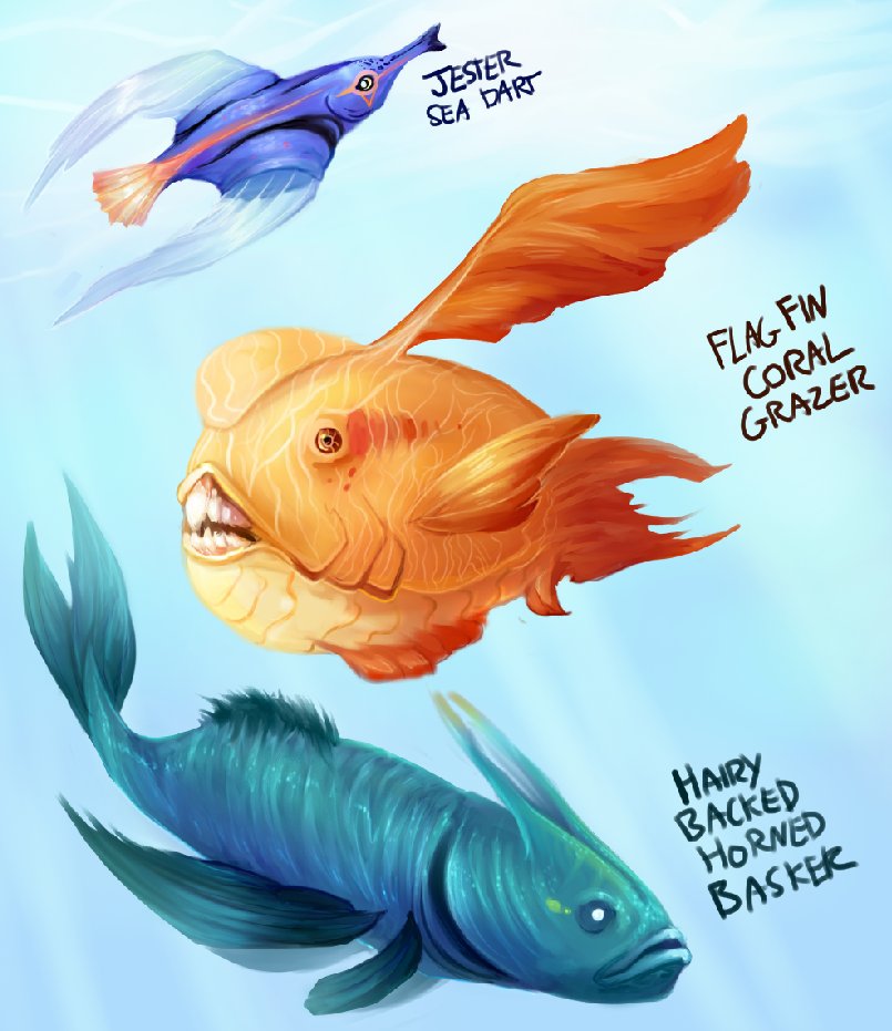macabrecabra's tweet photo. Going to start posting here to get things moving again since I have barely touched here in a while! 

Enjoy some fantasy fish designs! 
#creaturedesign #fishdesigns #fantasycreatures https://t.co/awtBQo6y9Q