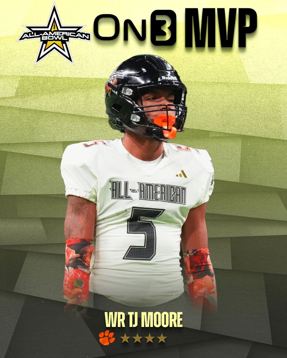 Clemson 4-star WR TJ Moore is the On3 MVP for All-American Bowl week‼️ @AABonNBC Overall top performers via @CharlesPower and @CodyBellaire: on3.com/news/2024-all-…