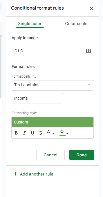 NoobTheta's tweet image. 📕: #SpendingTracker - Data 1/2
- Some tips on how I manage the Google Sheets
- 1. Delete all unused columns - highlight all columns, right click, choose delete
- 2. Conditional format by Group (see attached images), choose, click &quot;+Add another rule&quot; and repeat for all 4 groups.