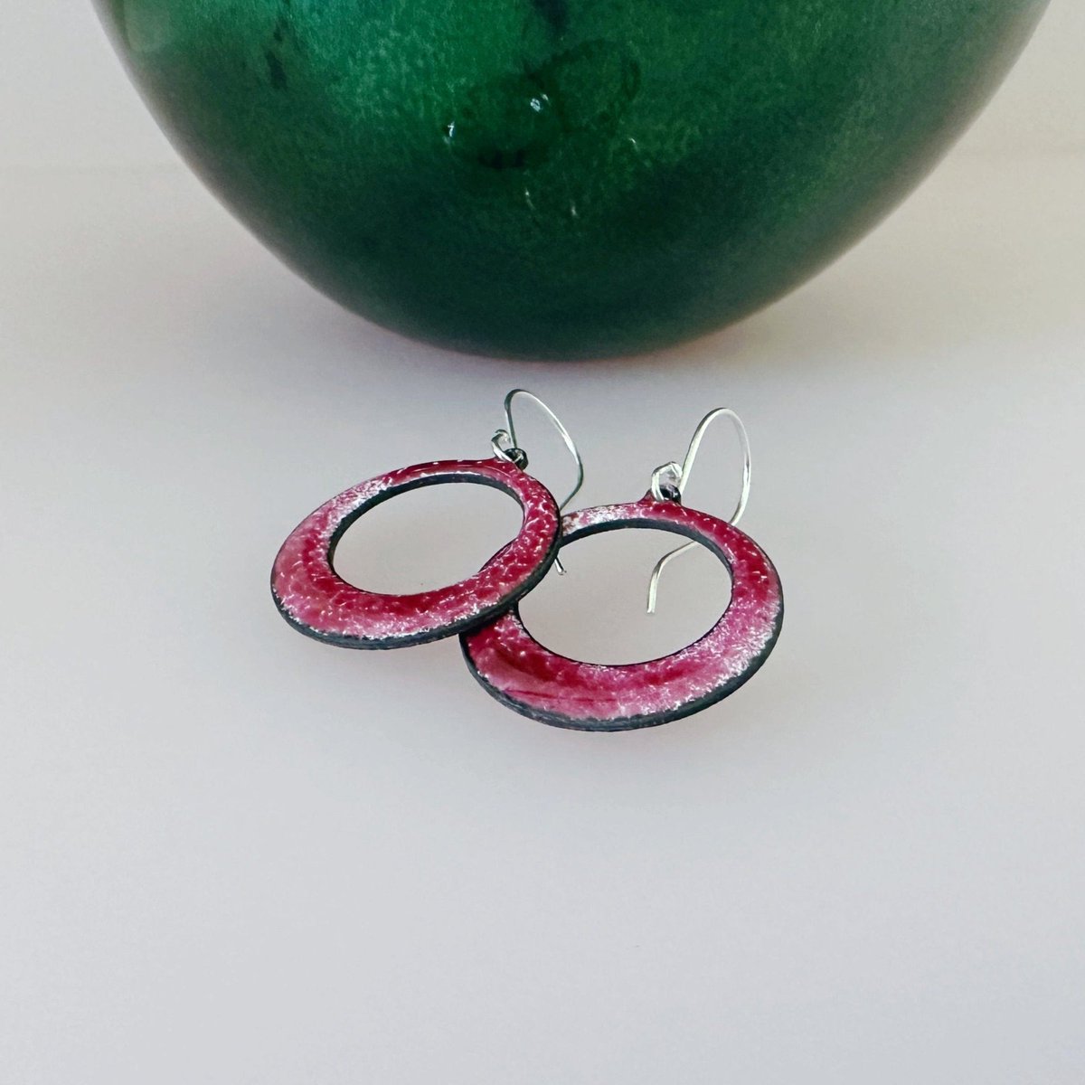 Raspberry Pink Enamel Hoop Earrings tuppu.net/bd59396 #inbizhour #shopsmall #bizbubble #giftideas ##UKGiftHour #UKHashtags #HandmadeHour #MHHSBD #CopperEnamel