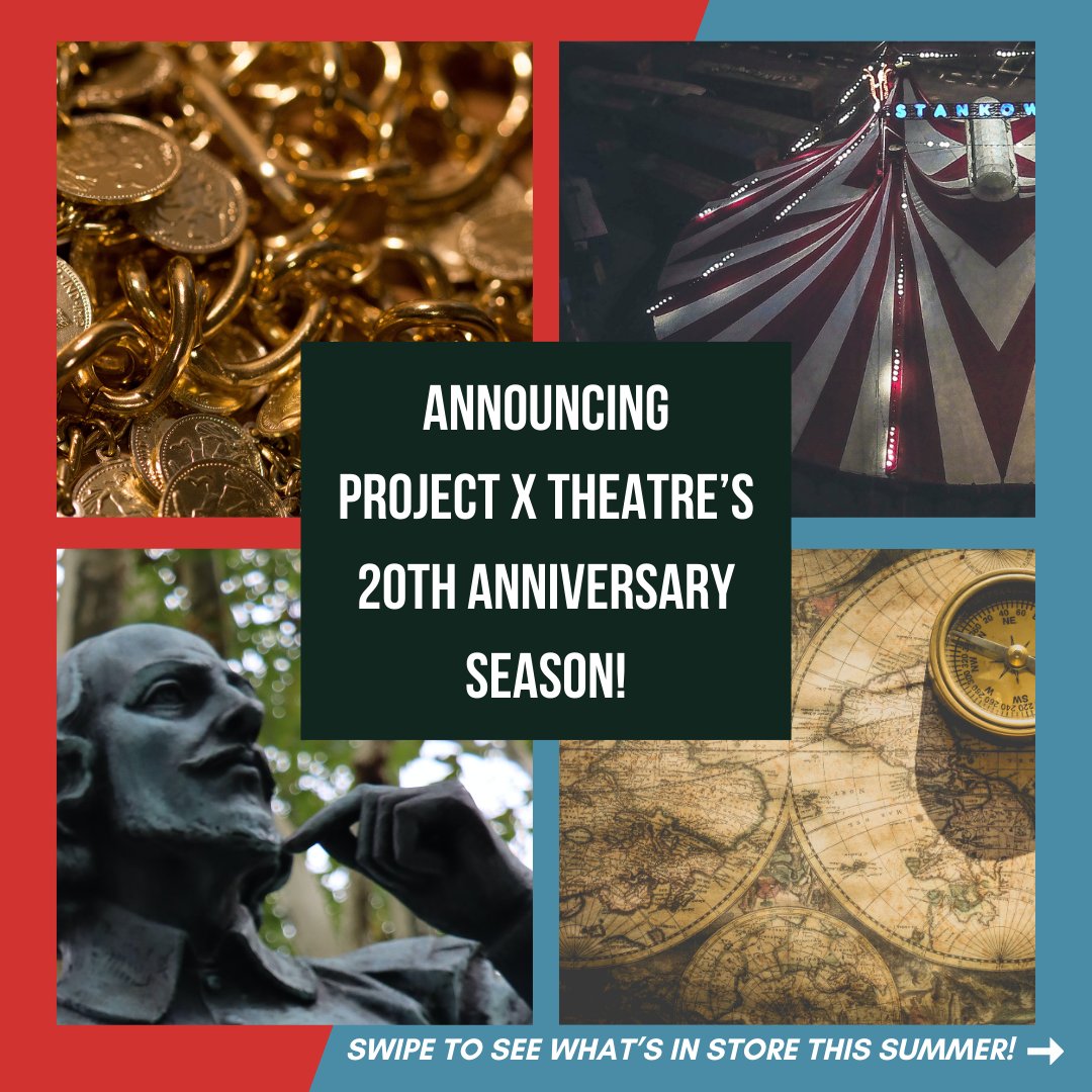 proXtheatre's tweet photo. Announcing Project X Theatre's 20th Anniversary Season! 🥳

Join us this summer for a return to seasons past with Munsch Ado About Nothing 🎪 and a new play on our stage this season, Treasure Island! 🏝

Learn more about TUTT 2024 and these shows at https://t.co/CvLiXSjf1E. 🔗 https://t.co/c1WOX1vTVd