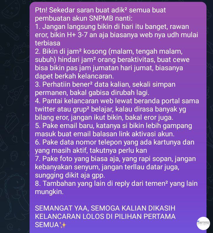 sbmptnfess's tweet photo. Ptn! Saran tipis² buat calon² maba² gemoy xixixi, semangat yaa✨ https://t.co/BP63NbZI56