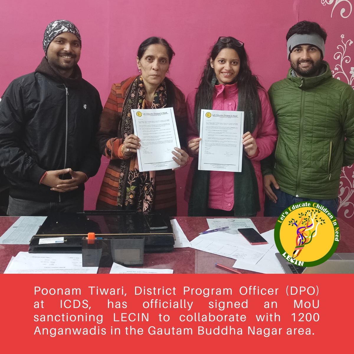 LECINIndia's tweet photo. We are happy to share that Ms. Poonam Tiwari, District Program Officer (DPO) at ICDS, has granted LECIN approval to collaborate with 1200 Anganwadis in the Gautam Buddha Nagar area. 
#Anganwadi #Childcare #EarlyChildhoodEducation 
 #ICDS #LECIN https://t.co/7kr6DATSAp