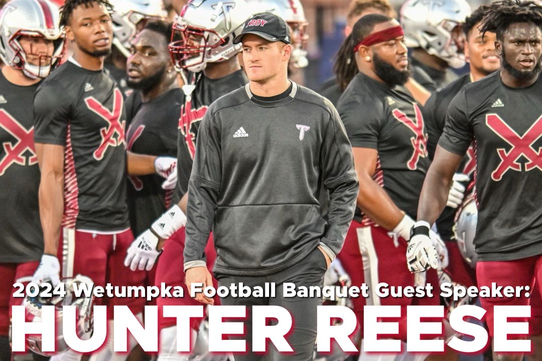 We are very excited for our Banquet January 11 at 6pm with special guest speaker Hunter Reese! Coach Reese is a former Wetumpka graduate who played Linebacker for the Troy Trojans. Reese is now an assistant coach for the Trojans. #GoIndians #WintheMoment