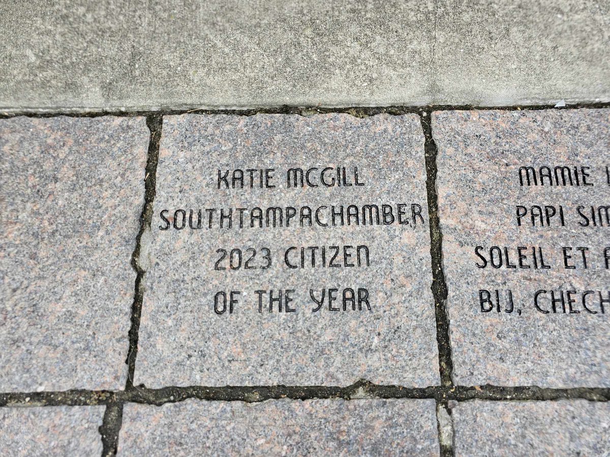 DFSTampaBay's tweet photo. A beautiful day to gather and see Katie McGill's personalized paver reflecting the 2023 Citizen Of The Year award from the South Tampa Chamber a few weeks ago! https://t.co/4zZ4DnFwC2