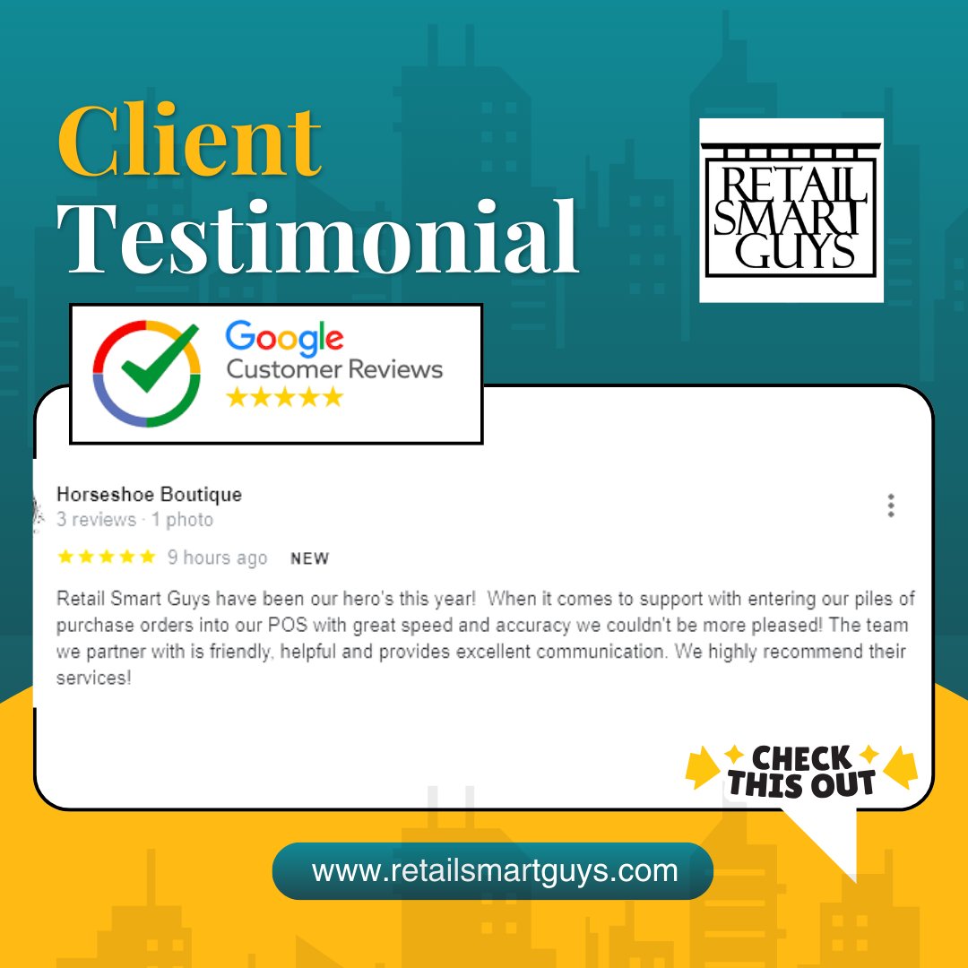 We are so grateful and it's our pleasure to serve you. Thank you for your positive feedback, Jill.

#retailsmartguys #retail #retailadvice #retailsolutions #retailservices #clientfeedback #satisfiedcustomer #happyclient