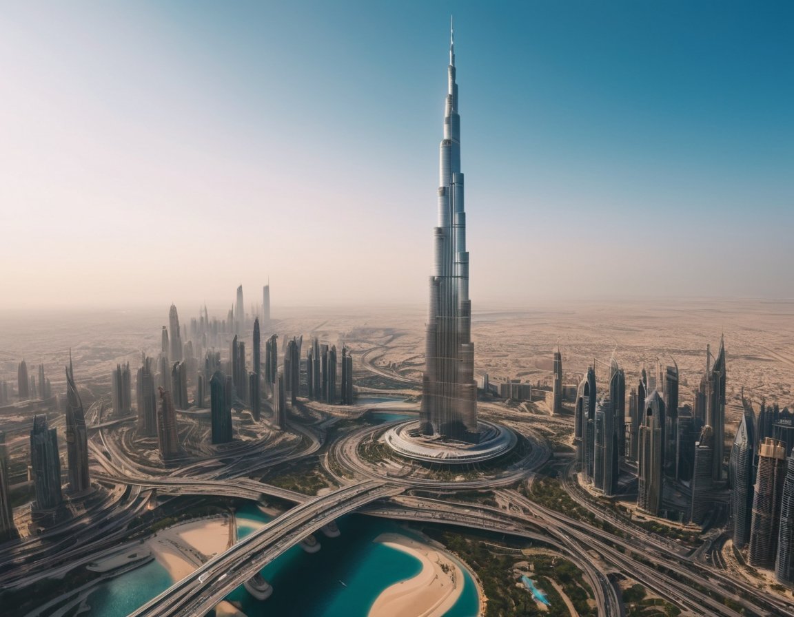 fooocusAI's tweet photo. Prompt : A city over view  with cars , purest air , a tall Burj Khalifa tower in middle , futuristic architecture  , 8K resolution https://t.co/8xsKYOe6Zi