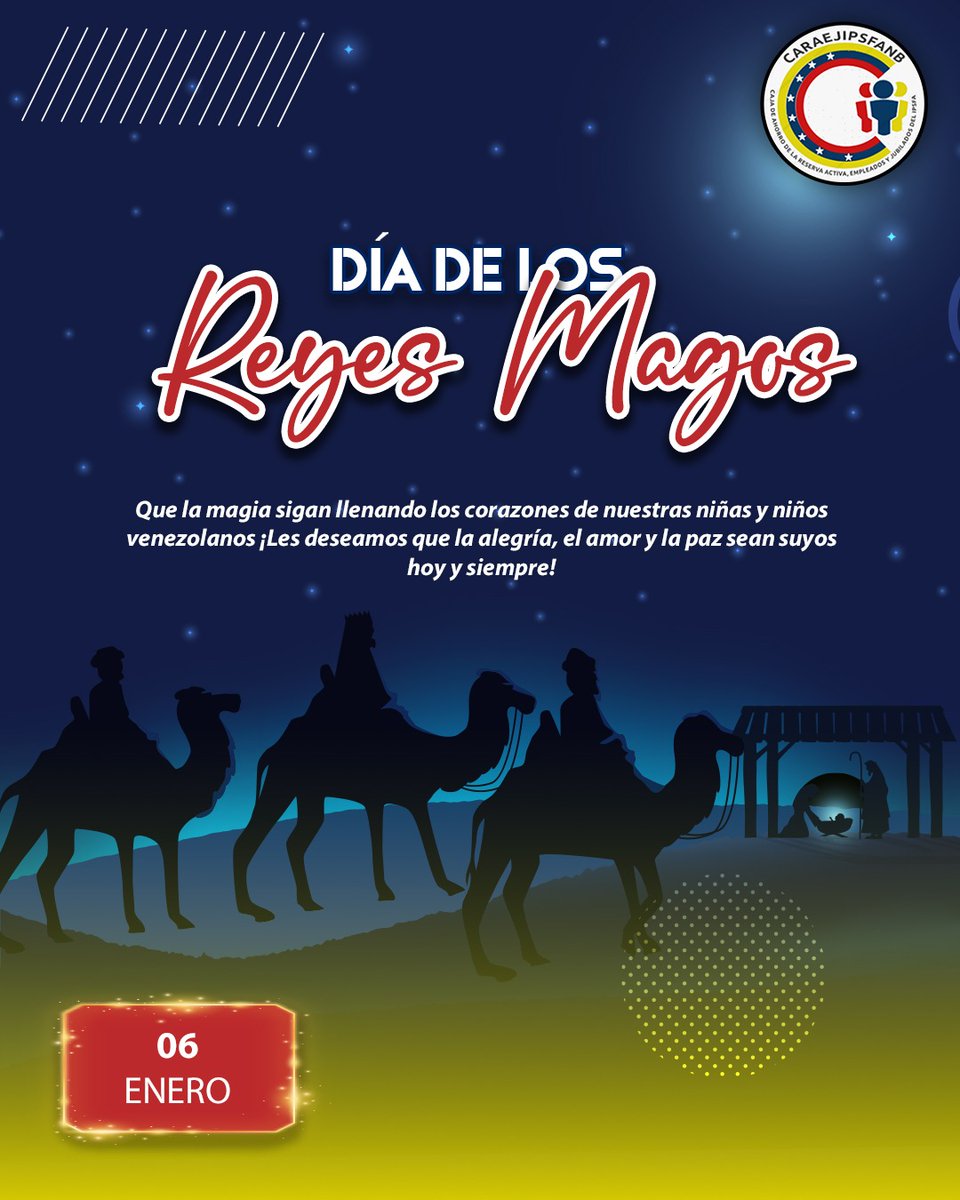 #6Ene 📆 Tu caja de ahorros @Caraejipsfanb_, en esta festividad, les desea a todos sus afiliados y afiliadas que la magia, la prosperidad y la ilusión invadan sus hogares siempre.

💫 ¡Feliz Día de Reyes 2024! ✨