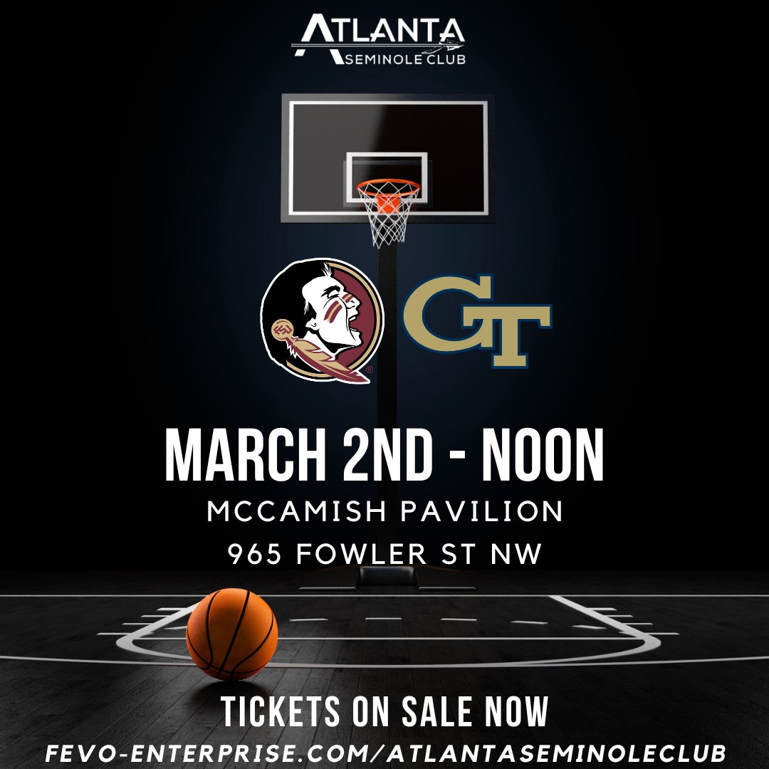 ATLSeminoleClub's tweet photo. π Join us on March 2nd at McCamish Pavilion, Atlanta, as we cheer on the Noles against Georgia Tech! πSpecial discounted tickets behind the team's bench available at https://t.co/JCdLPYc9zD. Let's show our Seminole pride! π’πͺ#FSUBasketball #GoNoles https://t.co/93R1jfzUGs