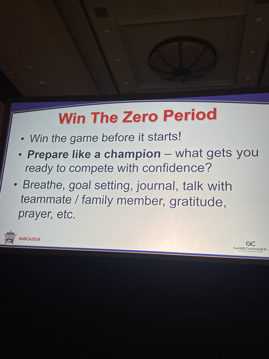 Coach_ChrisR's tweet photo. @AustinByler14 and @MajorUniversity teaching us about the mental game @ABCA1945. Be powerful verbally, visually and physically! Have your own mental highlight reel! Win the seconds in between each pitch! Have a reset button. #ABCA2024 #BeYourBestVersion https://t.co/Ei2L5gTg9d