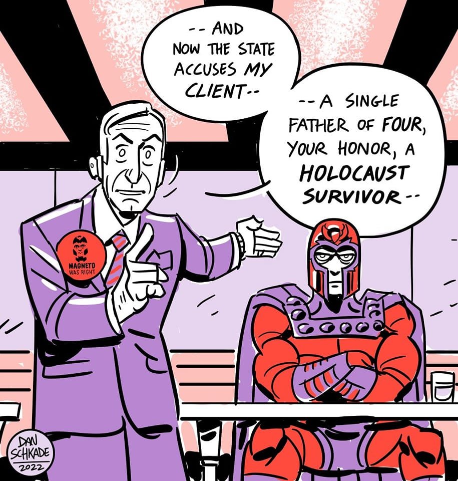 jonathan_eff's tweet image. Was reminded that this masterpiece by @DanSchkade exists. 

As someone who loves both Better Call Saul and Magneto, this brings me such joy 🥰