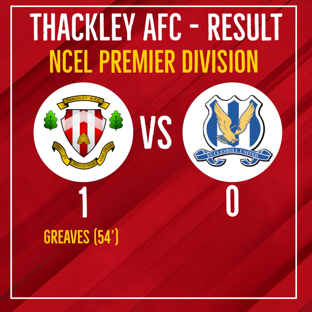 FULL TIME | Derby delight as #ThackleyAFC do the double this season against Eccleshill United courtesy of a Greaves strike 💫

Thanks again to the 3️⃣2️⃣0️⃣ in attendance 👏 

🔴 Thackley - 1
🔵 Eccleshill Utd - 0